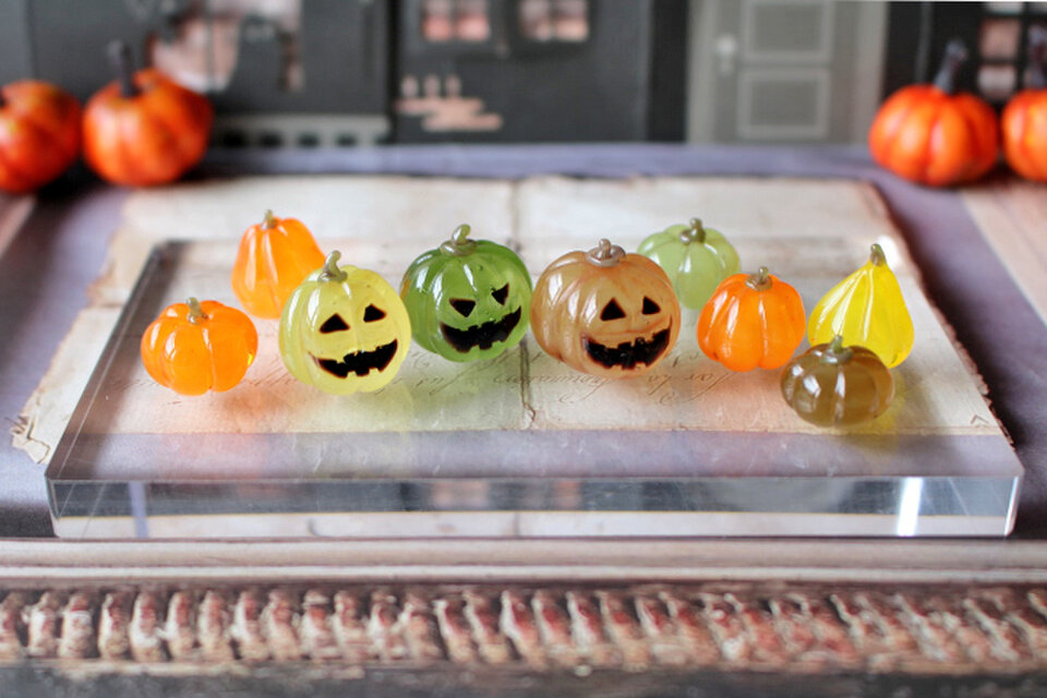ガラスのハロウィン　ミニチュアジャックオランタン（半透明）