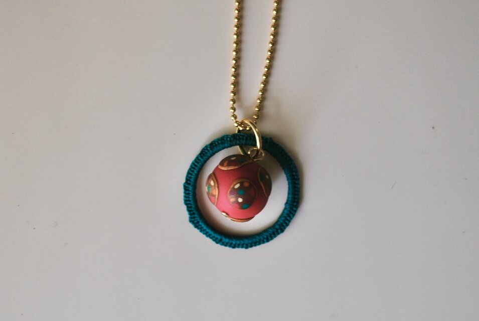 ボールチェーンネックレスまる　03 green×pink gold green orange purple