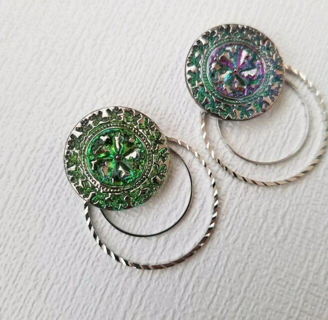 チェコガラスボタン　2way式　ピアス　イヤリング　kp100252