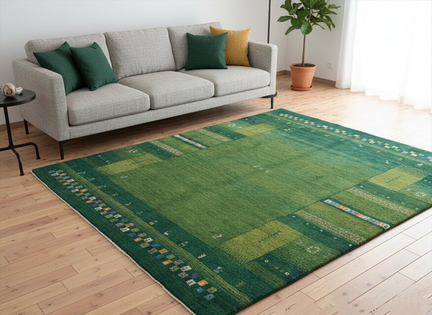 ペルシャ　ギャッベ　リビング 238x205cm　緑色 パネル　RJ10168