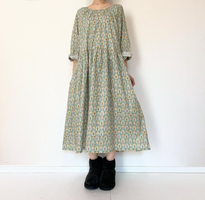 木々 リネン 小花柄 ワンピース リバティ ハンドメイド 【公式通販】