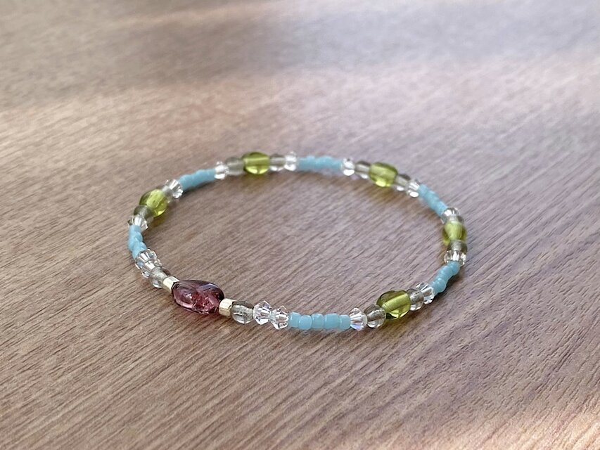 オータム トルマリン 天然石 & スカイブルー ブレスレット