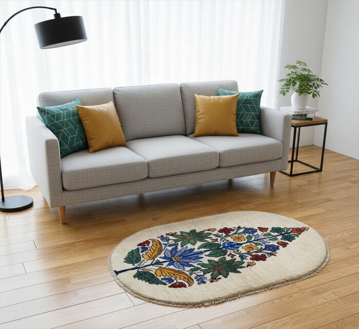 BlackFriday11/24迄iichi限定目玉】ペルシャ　ギャッベ　マット　小判型　ラグ　120Φ80cm　RJ13512