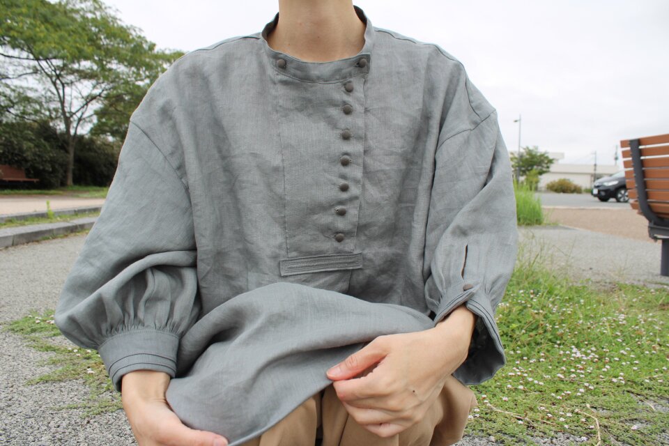 リネン　チュニック　カーキ
