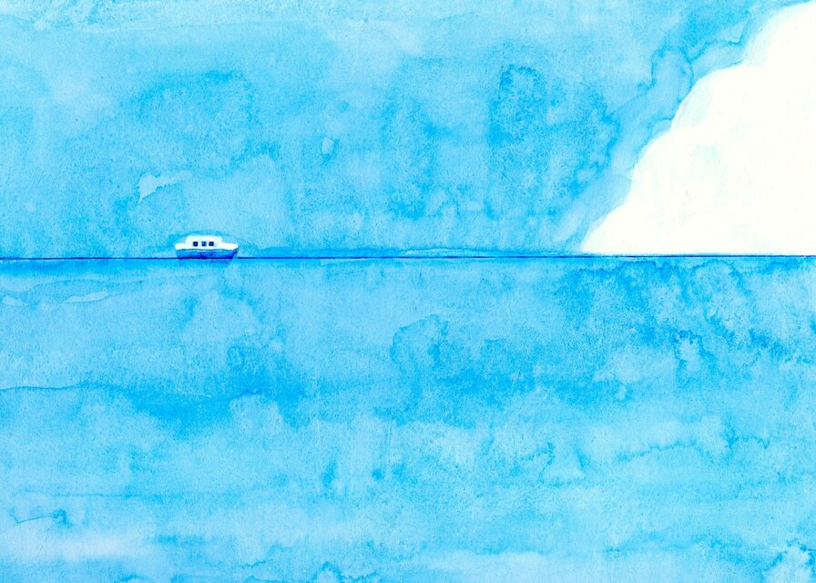 海の絵「夏の残像」水彩 原画 絵画 ※木製額縁入り（八つ切り
