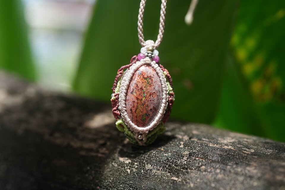 キノコの森☆カンテラオパール マクラメネックレス2112 | iichi 日々の