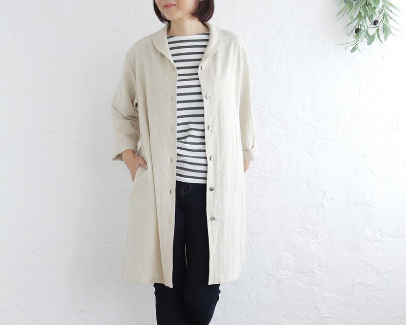 今すぐ着たい 秋の羽織り✦ 美シルエット 桐七炊きコットンリネン ショールカラーコート（生成り）CO08