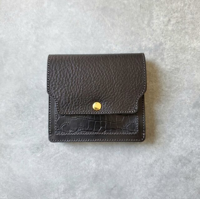 ◆3種の上質ブラックレザーを使った贅沢ウォレット◆　革財布　コンパクト財布　コンパクトウォレット　レディース　 二つ折り財布