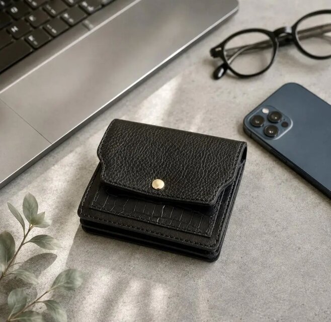 ◇3種の上質ブラックレザーを使った贅沢ウォレット◇ 革財布