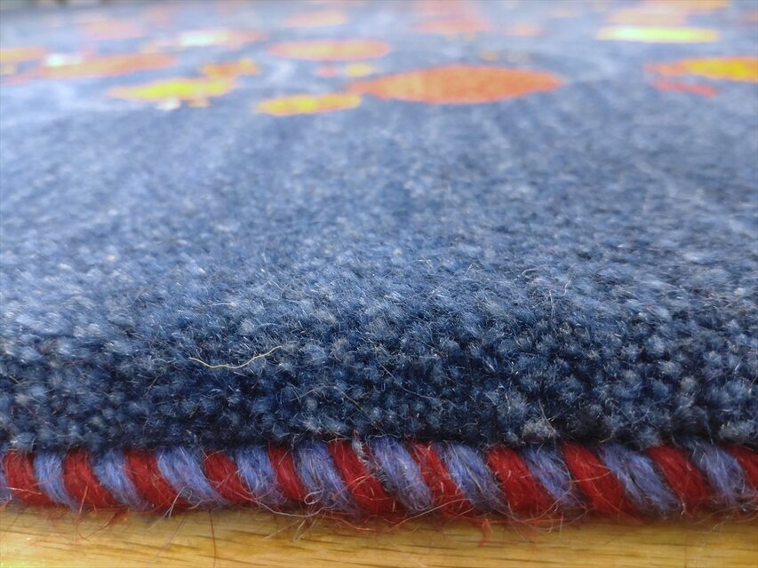 ペルシャ　アマレバフト　ミニマット　円形　40×40　藍色　馬　生命の木 ペルシャ アマレバフト ミニマット 円形 40×40 藍色 馬 生命の木