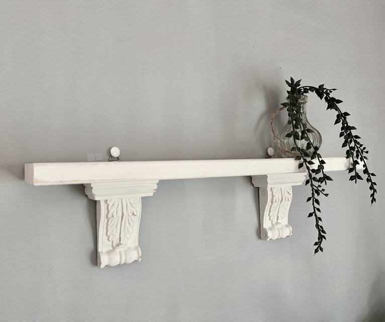 アンティーク ウォールシェルフ ピュアホワイト 木製 シャビーシック