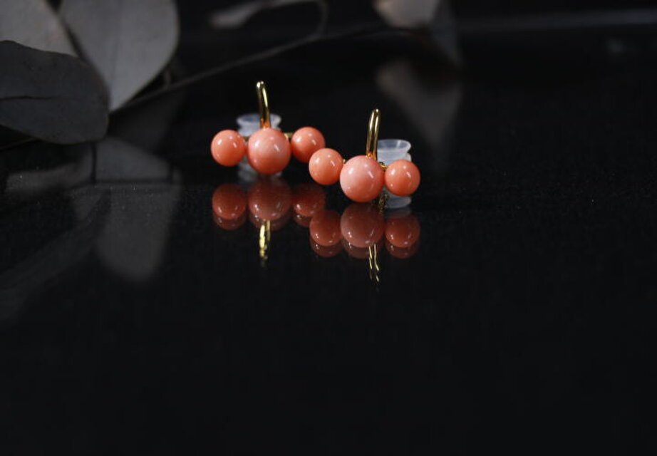 オレンジコーラルK18のリングとイヤリングセット 珊瑚 オレンジコーラルK18のリングとイヤリングセット 珊瑚