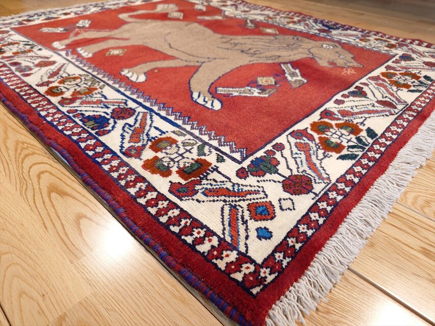 ギャッペ　赤色ラグ　絨毯 キリムスタイル / ふかふかの手え織りラグ ギャッベ234×207cm