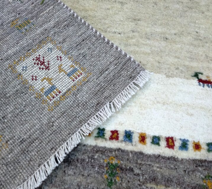 ペルシャ ギャッベ ラグ 195x153cm ベージュ グレー パネル RJ10714