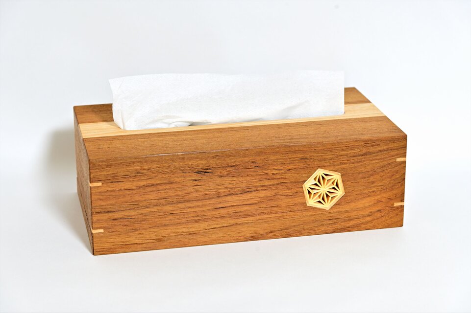 【ミニ組子が映える】銘木チークのティッシュケース