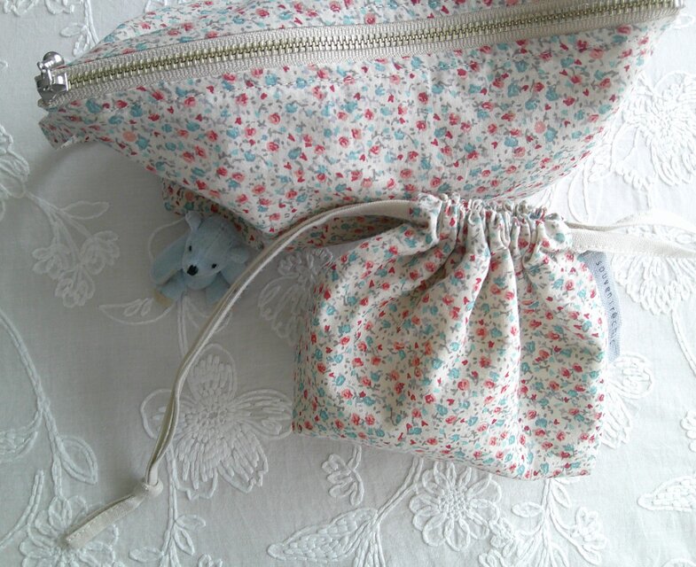 小花cotton×linen PouchSet