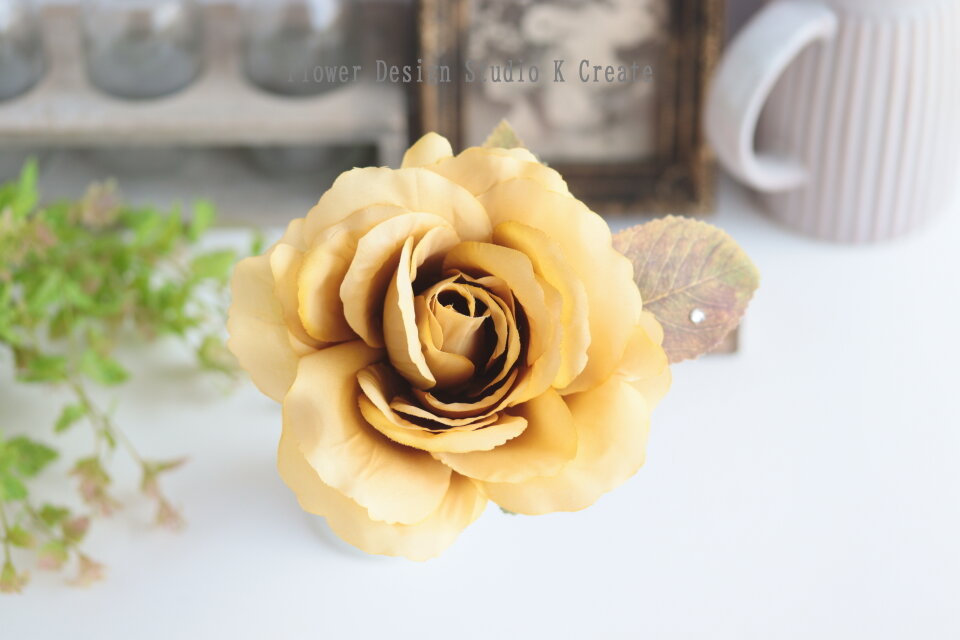 フラメンコ・ダンス髪飾りに♡マスタードイエローの薔薇の髪飾り