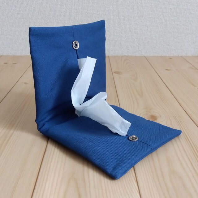 携帯ティッシュケース　ボックスティッシュから詰替え　メンズ　無地　セルリアンブルー　378