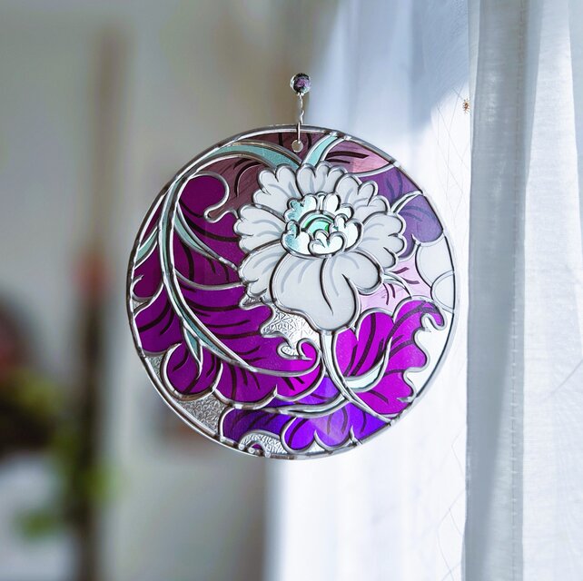 新作『紫苑（しおん）の華』ラウンドオーナメント サンキャッチャー