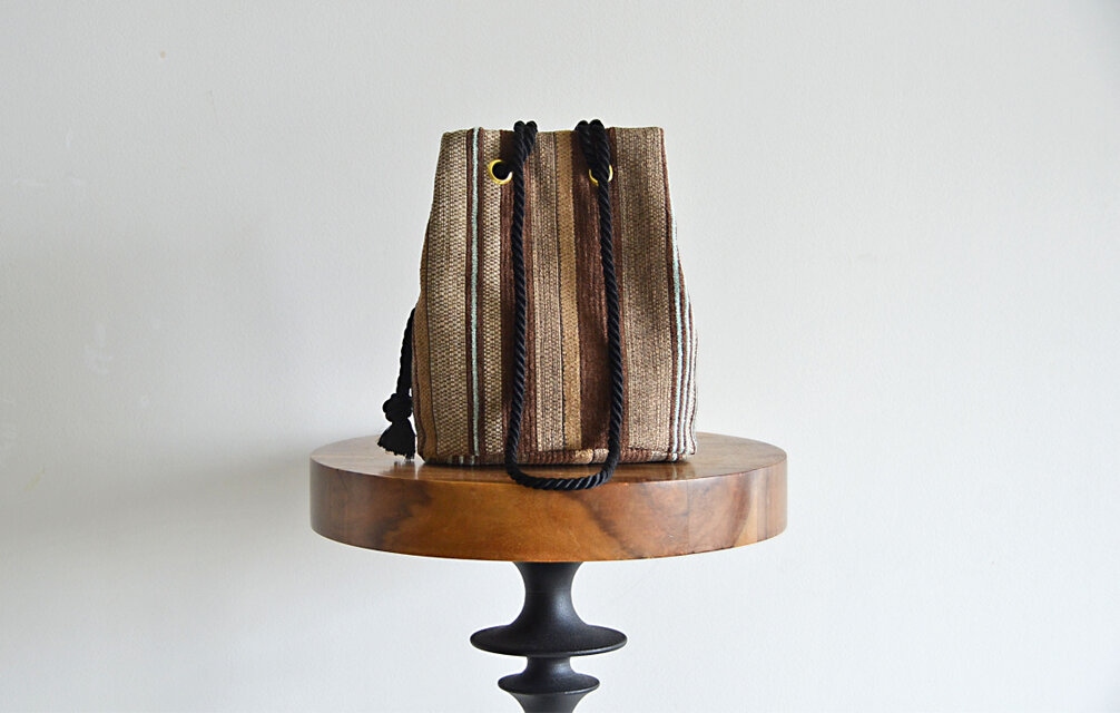 1点限定！　ランダムストライプ  2way ポシェットマリンバッグ　ブラウンベージュ　ミニショルダー　ギフトにも◎