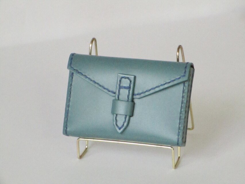 ［定番］イタリア革ブッテーロ 箱型名刺入れ（ターコイズブルー）