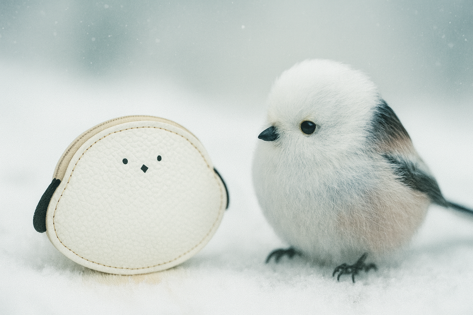 【本革】シマエナガのファスナーウォレット／カードも入るパスケース・小銭入れ