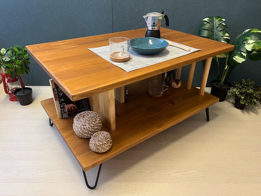 送料無料】 ローテーブル アシンメトリー 収納付 モダン調 90cm 60cm