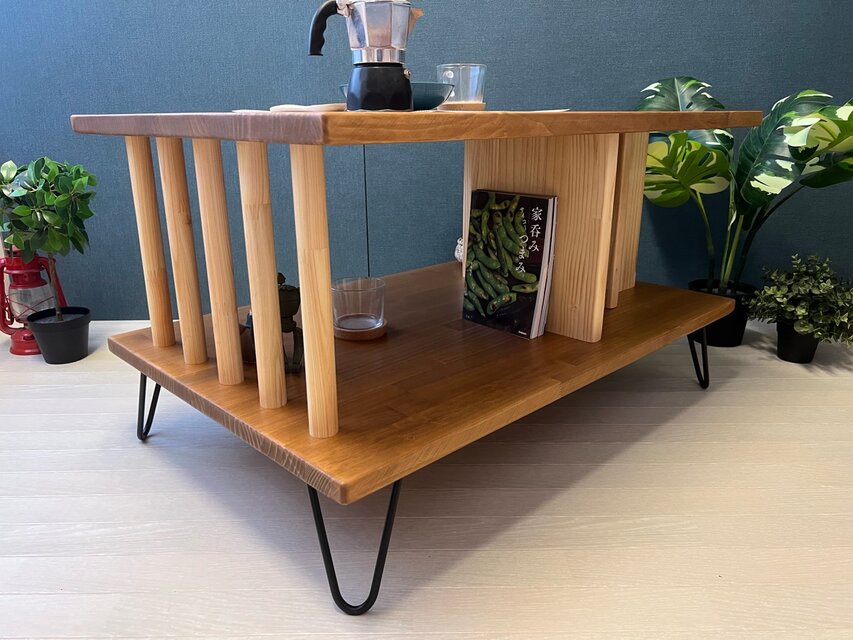 【送料無料】 ローテーブル アシンメトリー 収納付 モダン調 パイン オーク調 送料無料】 ローテーブル アシンメトリー 収納付 モダン調 90cm 60cm