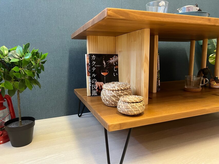 送料無料】 ローテーブル アシンメトリー 収納付 モダン調 90cm 60cm