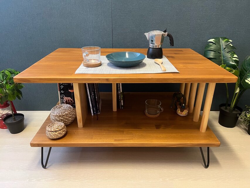 【送料無料】 ローテーブル アシンメトリー 収納付 モダン調 パイン オーク調 送料無料】 ローテーブル アシンメトリー 収納付 モダン調 90cm 60cm