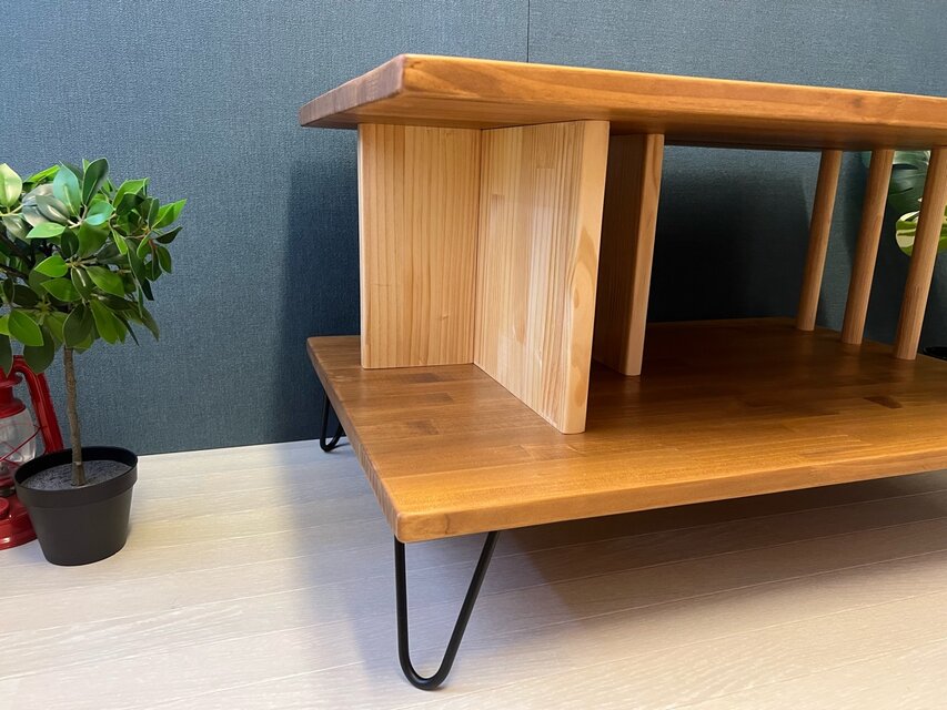 送料無料】 ローテーブル アシンメトリー 収納付 モダン調 90cm 60cm