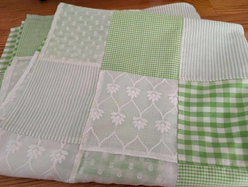 アンティークリネンラミー パッチワークペイント カーテン 大きめ