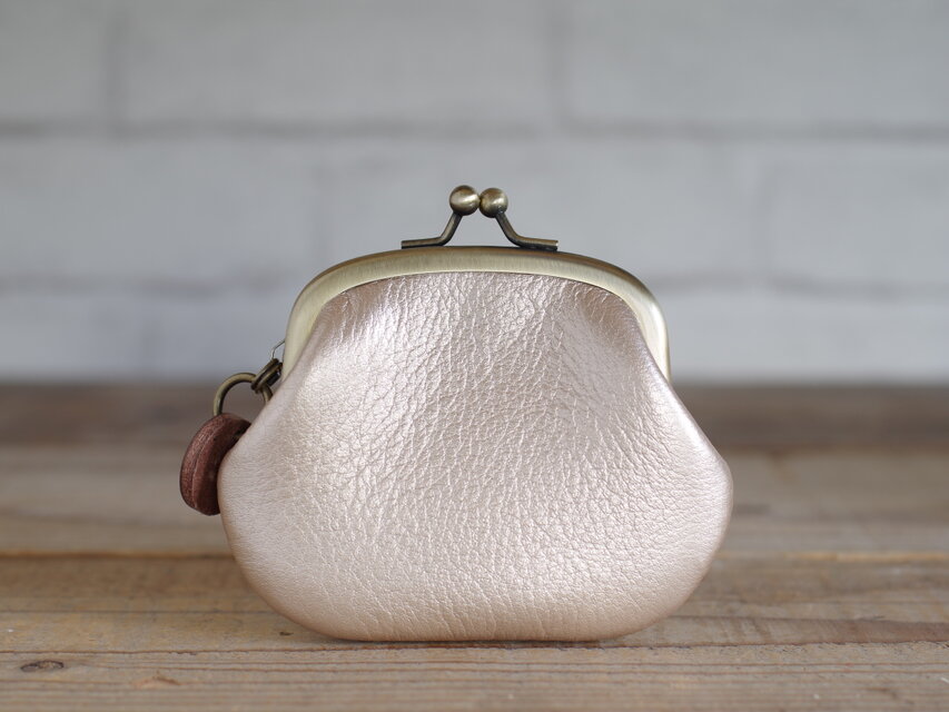 レザーがま口 ピンクゴールド