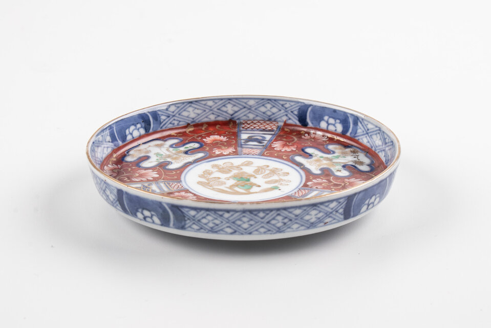 大聖寺伊万里 金襴手唐華文四寸皿 4客 明治時代 E1393B 古美術