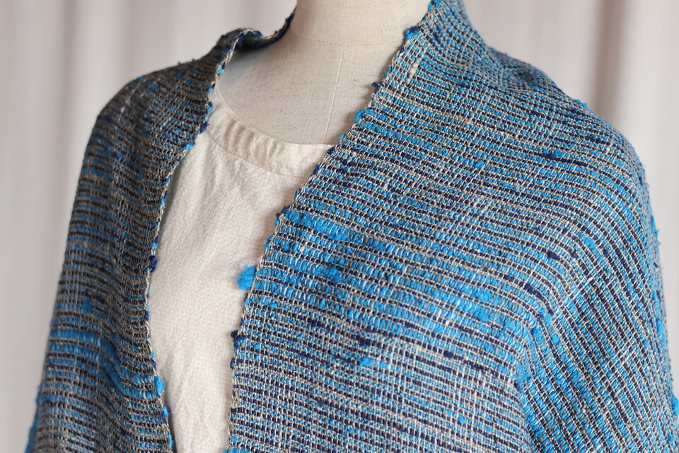 網代柄　ぬくもり　手織り紬ストール