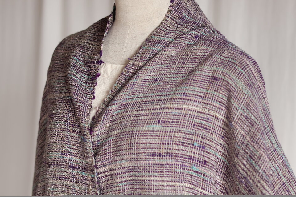 網代柄　ぬくもり　手織り紬ストール