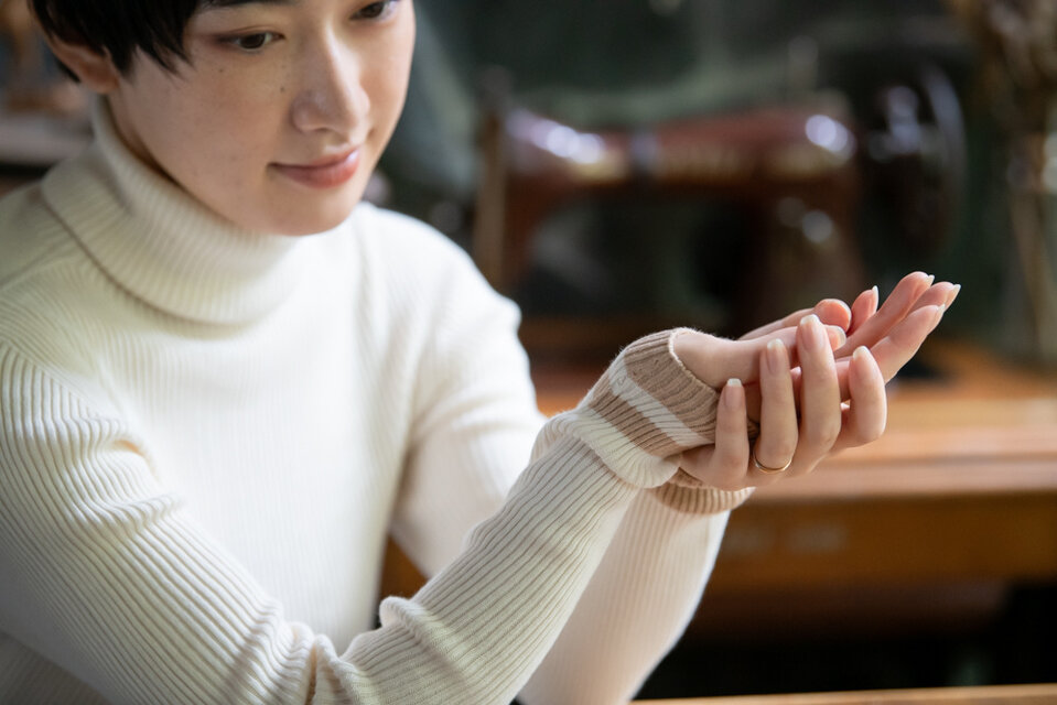 Organic Cotton無縫製　Cuff borderリブタートルセーター