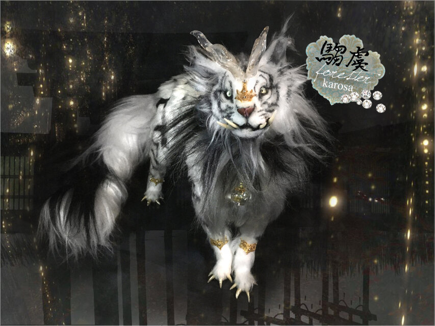 猫 ホワイトタイガー 作家 アートドール ハンドメイド　ぬいぐるみ セット 猫 ホワイトタイガー 作家 アートドール ハンドメイド