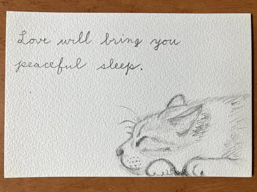 猫と愛の言葉 ドローイング Love will bring you peaceful sleep.