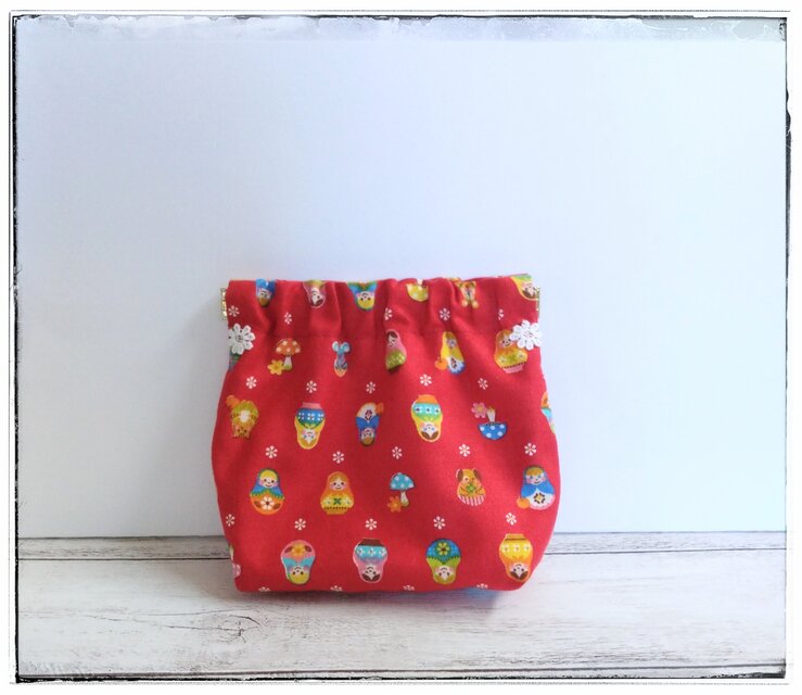 マトリョーシカ＆キノコ　バネポーチ　赤