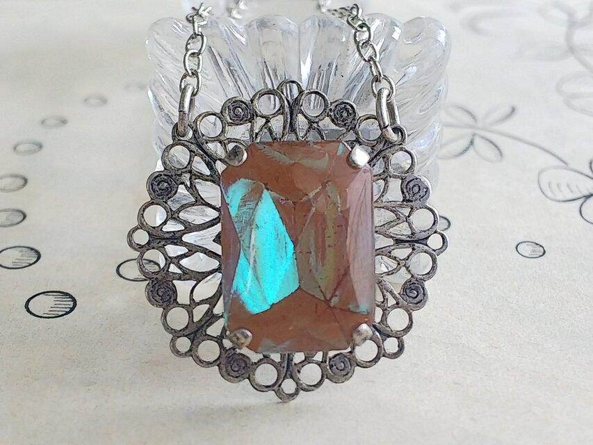 サフィレット（オクタゴン18×13㎜）アンティークSilverフィリグリー