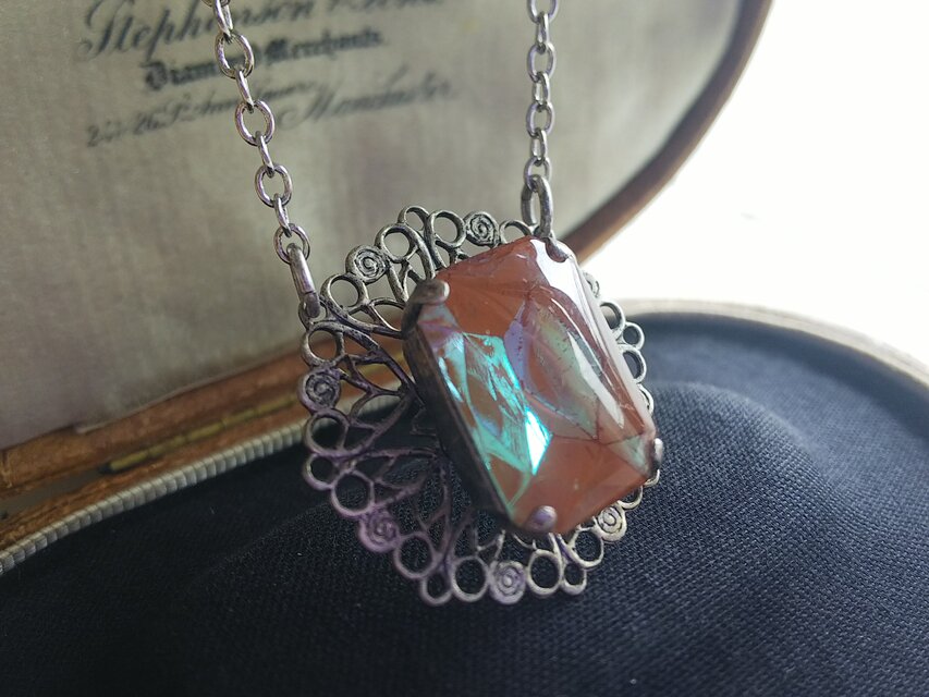 サフィレット（オクタゴン18×13㎜）アンティークSilverフィリグリーネックレス