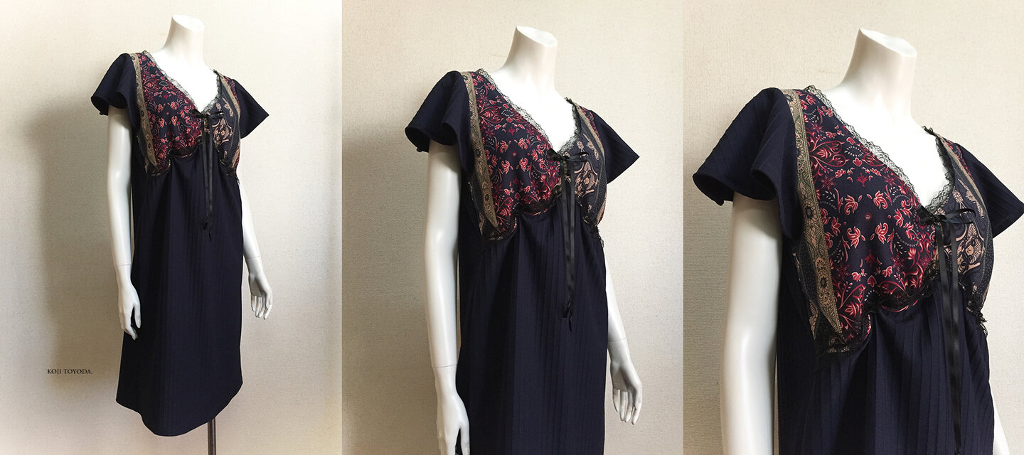 1点もの・デザイン画付き】綿ポリあぜ編みニット＆綿麻柄生地レース