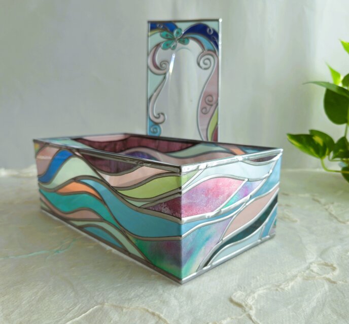 新作『風彩の調（しらべ）』グラスアート　ティッシュケース