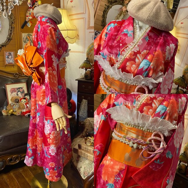 ♥専用♥着物リメイク 振袖 作家物 蝶文 ロングワンピース ♥専用