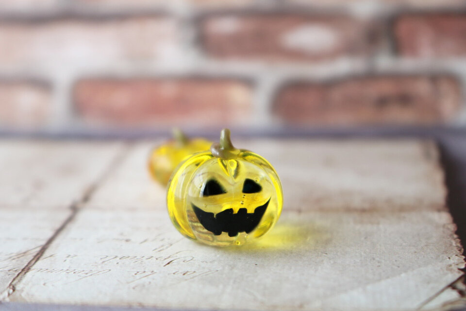 ガラスのハロウィン ミニチュアジャックオランタン（イエロー透明