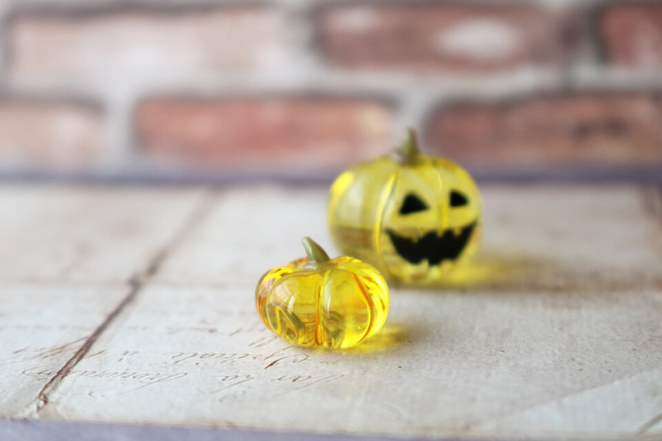 ガラスのハロウィン ミニチュアジャックオランタン（イエロー透明