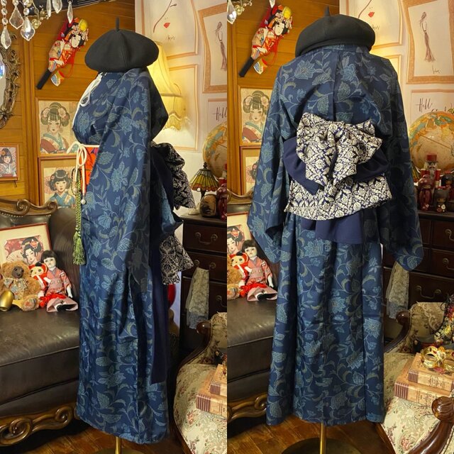 サッシュベルト付き 赤黒で魅せるフレアーロングワンピース 結婚式 着物リメイク サッシュベルト付き 赤黒で魅せるフレアーロングワンピース 結婚式