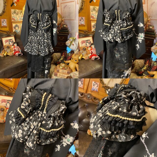 付け下げ着物 ロング ワンピース ドレス リメイク 重ね衿 襟 名古屋帯