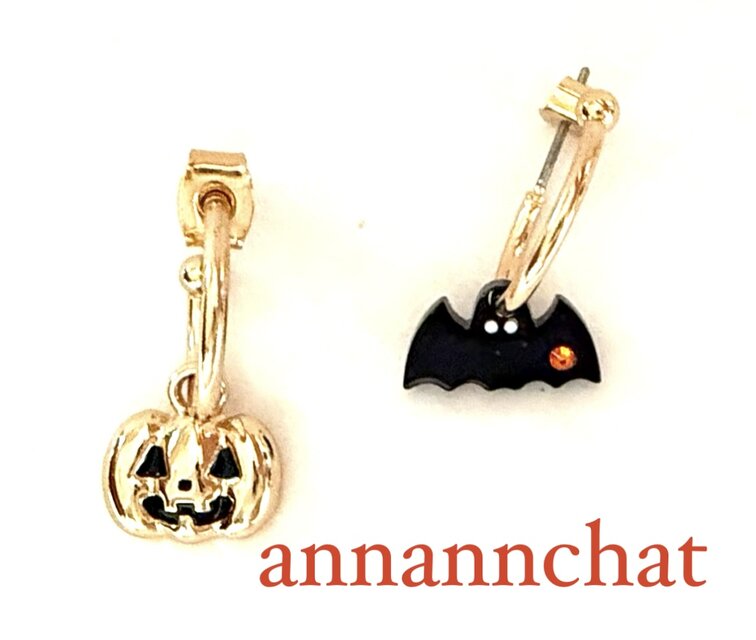 【　ハロウィン　蝙蝠　パンプキン　swarovski 付き　ピアス】ハロウィーン